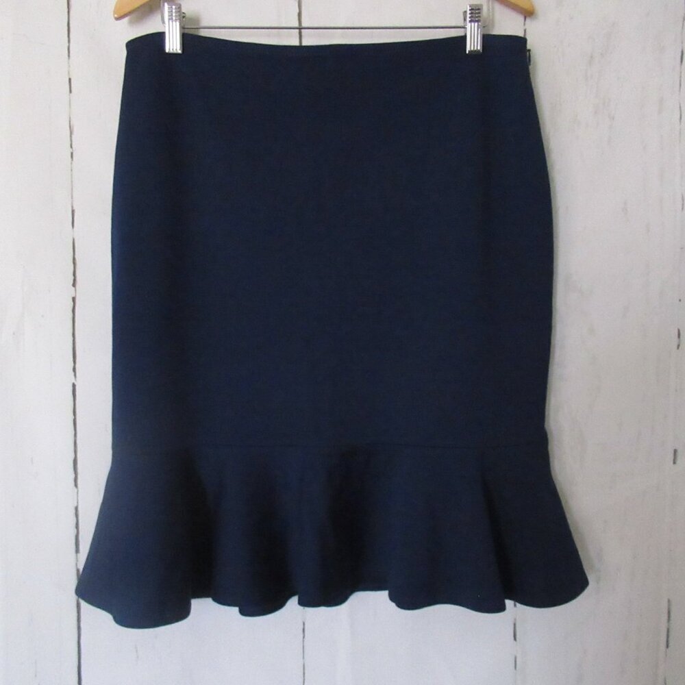 New St John Skirt 14 Blue Wool Blend Ruffle Hem
